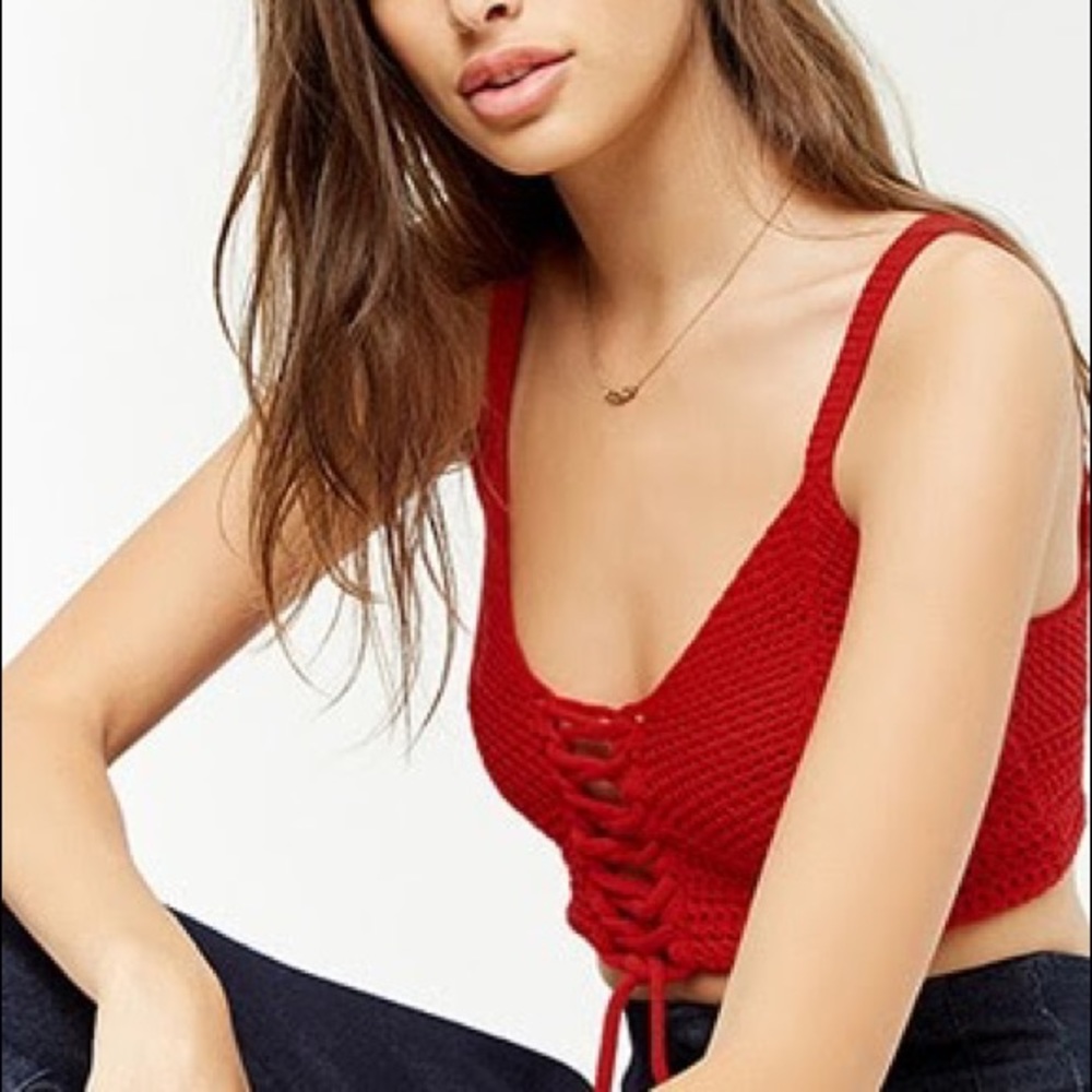 Red crochet crop tank top Size Small